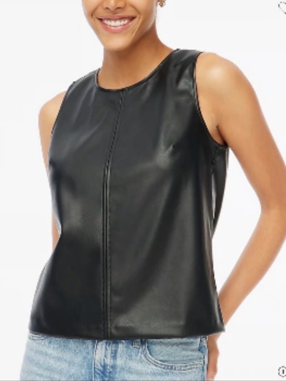 🚨NEW J CREW Black Faux Leather Shell Sleeveless Top Edgy Goth Fall 2024 Sz XS